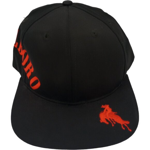 1990s Marlboro Side Script Bronco Snapback Hat Black Cap Logo Cowboy Vintage - Picture 1 of 9